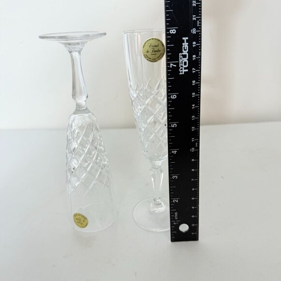 French Crystal Champagne Glasses VTG Set of 2 Cristal De Flandre Flutes Stemware - Picture 8 of 15